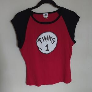 Universal Studios Dr. Seuss Thing 1 and Thing 2 Cap Sleeve T-Shirt Juniors XL